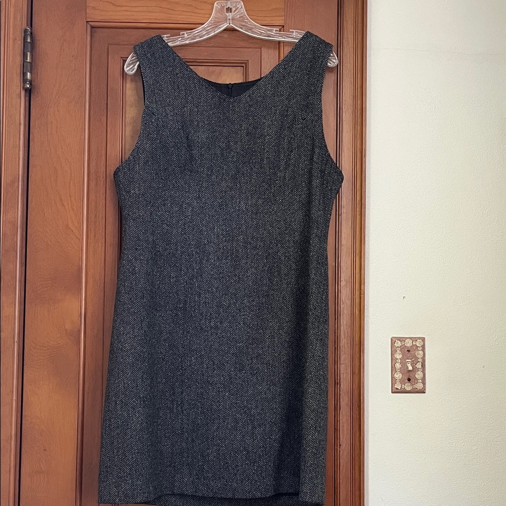L.L. Bean Black and White Herringbone Wool Dress - Picture 7 of 14